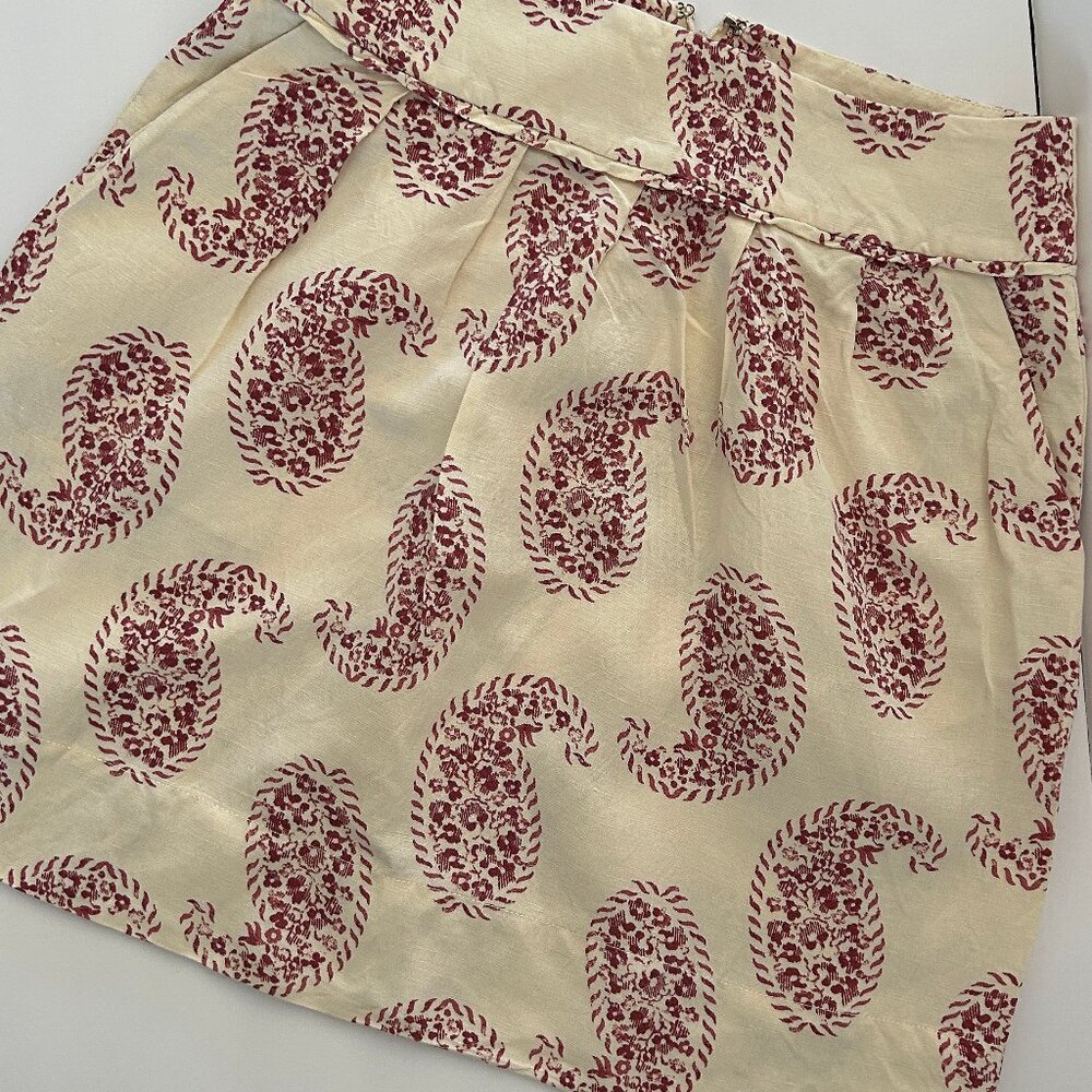 LOFT Petites Linen/Rayon Large Paisley Cream Colored Skirt SZ 0
